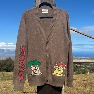 Edmmond Studios Brioche Wool Alpaca Cardigan brown Preppy Mushroom Small